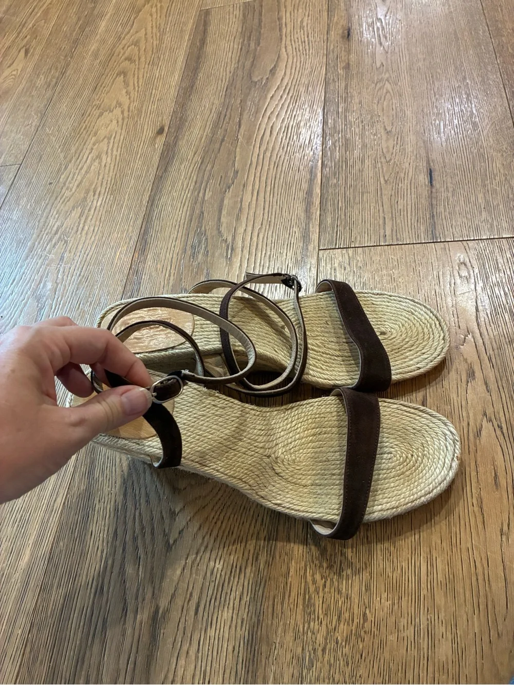 J. Crew Dark Brown Suede Strappy Espadrille Sandals size 10 wedge heel buckle